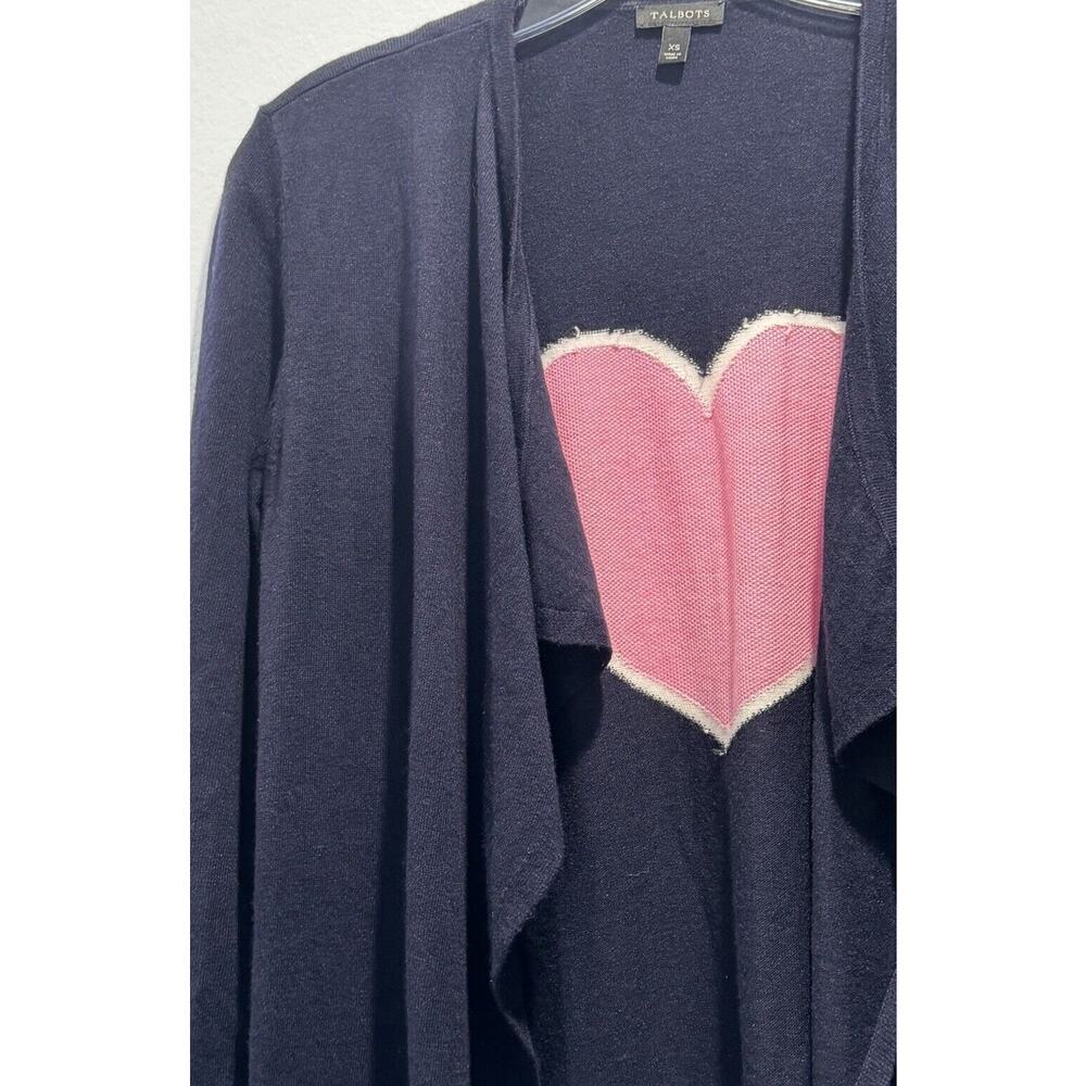 Talbots Size Xs Open Front Open Cardigan Navy Pin… - image 5